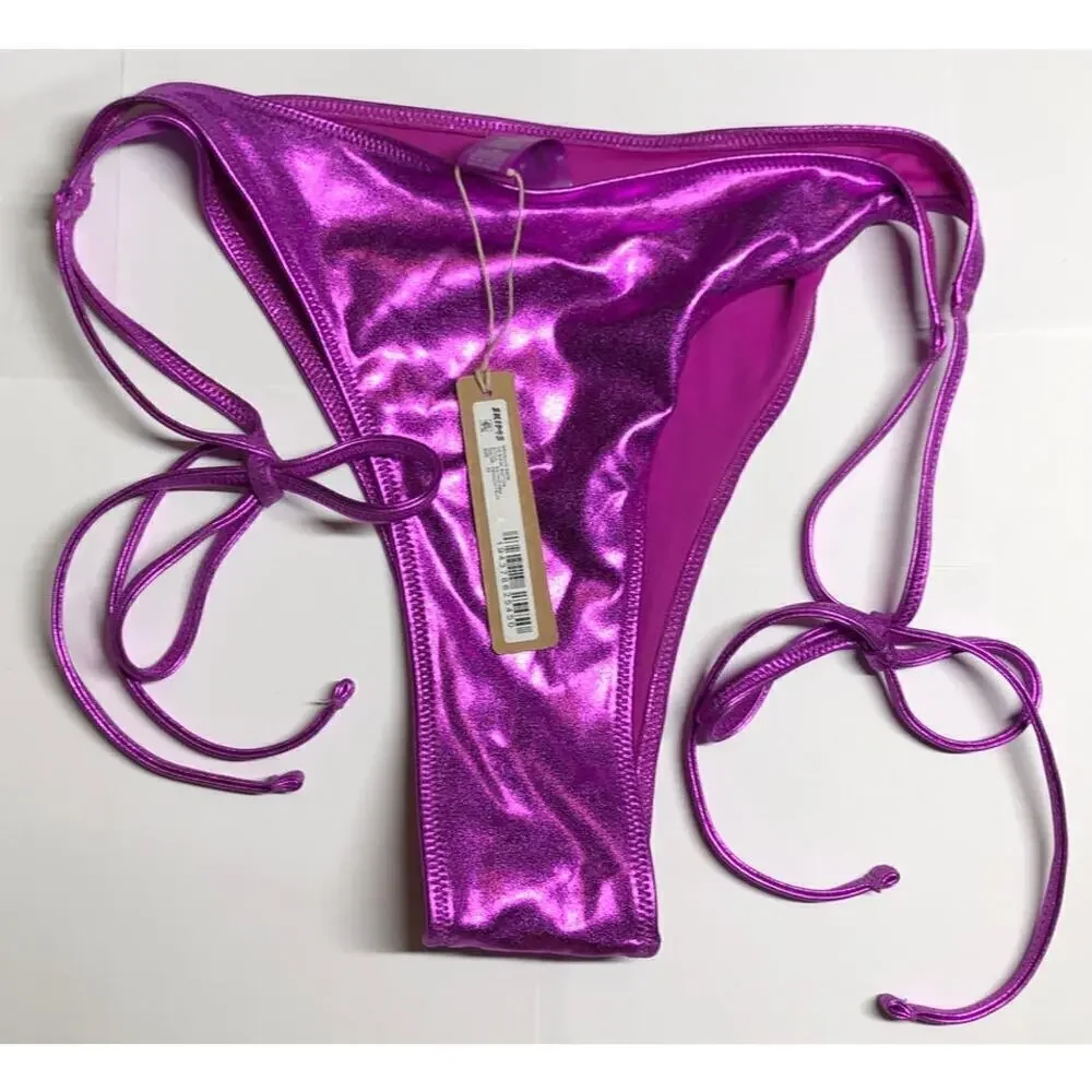 SKIMS Metallic Swim Skimpy Tie Bikini Bottom Dragon Fruit NWT Size 3X